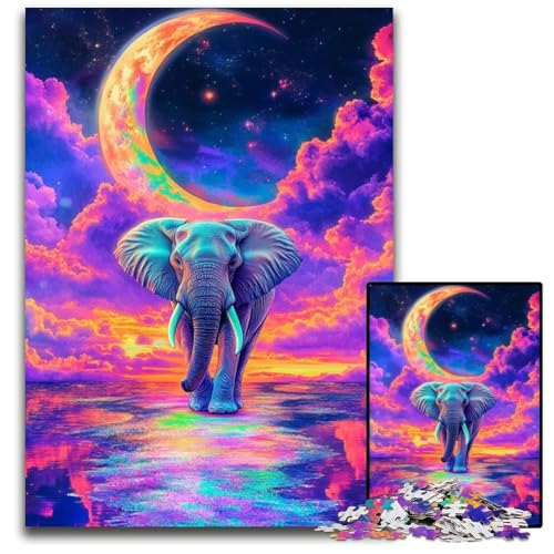 Puzzle 1000 Teile für Erwachsene, Galaxie-Elefant, Holzpuzzle für Erwachsene für Reiseliebhaber und Paare, anspruchsvolles Spielzeug, 50x75cm/19,68x29,52 Zoll von JIANGENNF