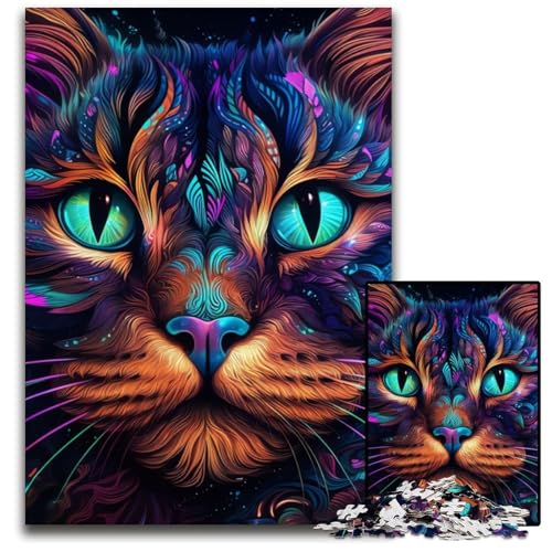 Puzzle 1000 Teile für Erwachsene, Geheimnisvolle Katze, Schwierige Puzzles für Erwachsene, Interaktives Familienspiel, Gehirn-Herausforderung, Lernspielzeug, 26x38cm/10,23x14,96 Zoll von JIANGENNF