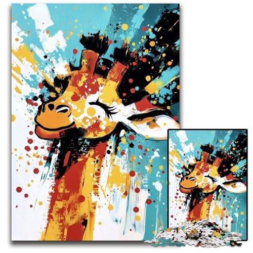 Puzzle 1000 Teile für Erwachsene, Giraffen-Ölgemälde, Kartonpuzzle, Geschenk, DIY-Spaß, geeignet für die Dekoration von Zuhause, Wohnzimmer, Büro, 26x38cm von JIANGENNF