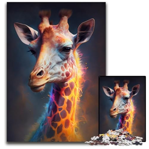 Puzzle 1000 Teile für Erwachsene, Giraffenmalerei, Holzpuzzle für Erwachsene für Reiseliebhaber und Paare, anspruchsvolles Spielzeug, 50x75cm/19,68x29,52 Zoll von JIANGENNF