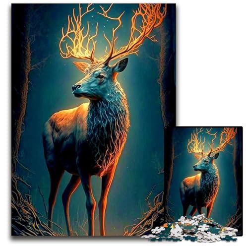 Puzzle 1000 Teile für Erwachsene, Hirsch-Holzpuzzle, perfekt für Halloween, Weihnachten, Geburtstagsgeschenk, 50x75cm/19,68x29,52 Zoll von JIANGENNF