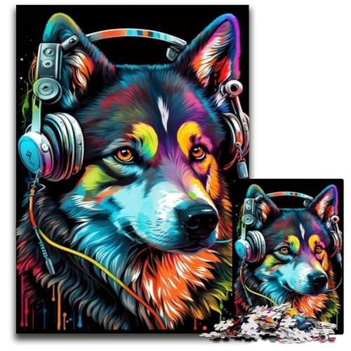 Puzzle 1000 Teile für Erwachsene, Husky-Kopfhörer, unmögliches Puzzle für Erwachsene, Heimdekoration und Urlaubsspaß, 26x38cm/10,23x14,96 Zoll von JIANGENNF