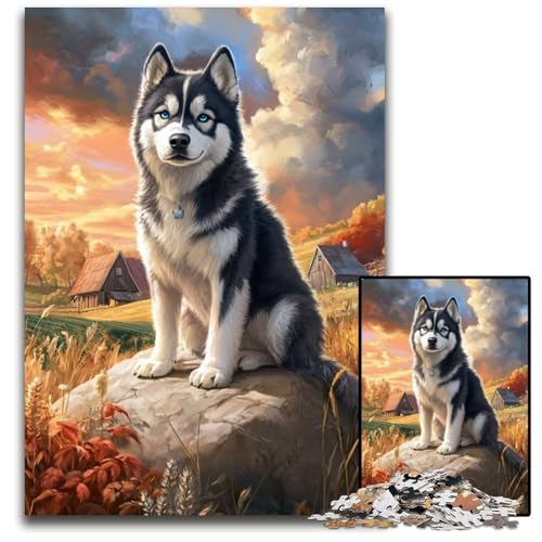Puzzle 1000 Teile für Erwachsene, Husky-Puzzle aus Holz, Spielzeug, Geschenk, pädagogisches, intellektuelles, entspannendes Familienspiel, 50x75cm von JIANGENNF