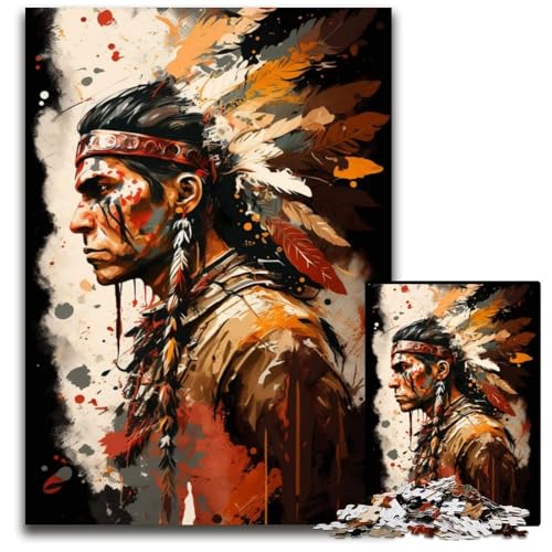 Puzzle 1000 Teile für Erwachsene, Indianerkrieger-Puzzles für Erwachsene, Denksportaufgabe, Spiel für Erwachsene, interaktive Familienaktivität, 50x75cm/19,68x29,52 Zoll von JIANGENNF