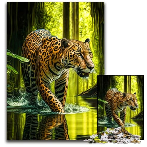 Puzzle 1000 Teile für Erwachsene, Jaguar-Holzpuzzle für Erwachsene für Reiseliebhaber und Paare, anspruchsvolles Spielzeug, 50x75cm/19,68x29,52 Zoll von JIANGENNF