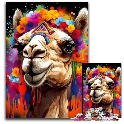 Puzzle 1000 Teile für Erwachsene, Kamel mit Blumen, Papppuzzle, anspruchsvolles DIY-Denkspiel für Teenager, 26x38cm/10,23x14,96 Zoll Puzzle 1000 Teile für Erwachsene, Kamel mit Blumen, Papppuzzle, anspruchsvolles DIY-Denkspiel für Teenager, 26x38cm/10,23x14,96 Zoll von JIANGENNF