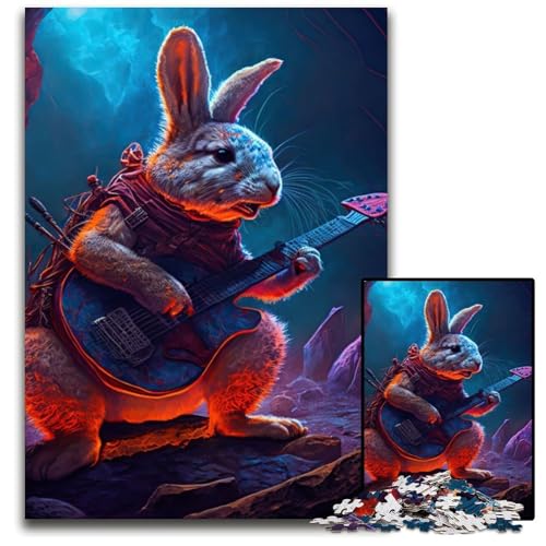 Puzzle 1000 Teile für Erwachsene, Kaninchen, Gitarre, Tier, schwierige Puzzles für Erwachsene, anspruchsvolles DIY-Denkspiel für Teenager, 50x75cm/19,68x29,52 Zoll Puzzle 1000 Teile für Erwachsene, Kaninchen, Gitarre, Tier, schwierige Puzzles für Erwachsene, anspruchsvolles DIY-Denkspiel für Teenager, 50x75cm/19,68x29,52 Zoll von JIANGENNF