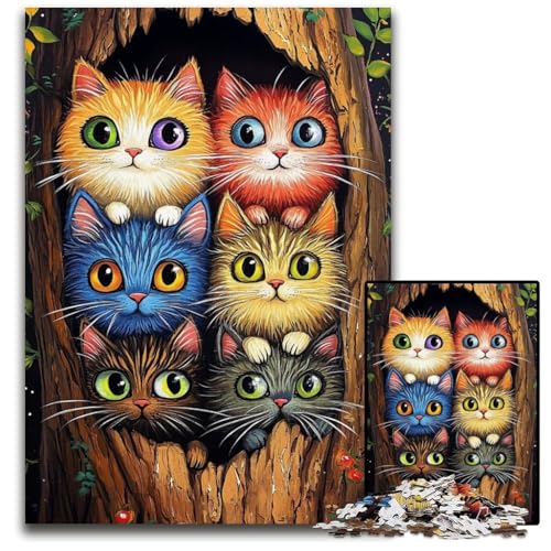 Puzzle 1000 Teile für Erwachsene, Katze im Baumloch, Kartonpuzzle, Lernspiele, Stressabbau, Heimdekorationsspielzeug für 14-Jährige, 26x38cm von JIANGENNF