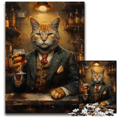 Puzzle 1000 Teile für Erwachsene, Katze in der Bar, Kartonpuzzle, Lernspiele, Stressabbau, Heimdekorationsspielzeug für 14-Jährige, 26x38cm von JIANGENNF