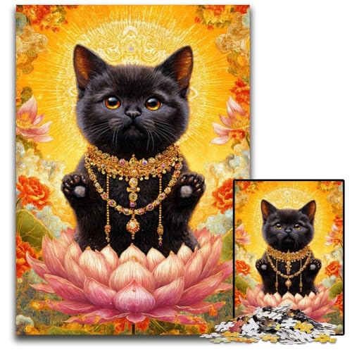 Puzzle 1000 Teile für Erwachsene, Katze mit Halskette, Holzpuzzle, Lernspiele, Stressabbau, Heimdekorationsspielzeug für 14-Jährige, 50x75cm Puzzle 1000 Teile für Erwachsene, Katze mit Halskette, Holzpuzzle, Lernspiele, Stressabbau, Heimdekorationsspielzeug für 14-Jährige, 50x75cm von JIANGENNF
