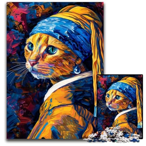 Puzzle 1000 Teile für Erwachsene, Katze mit Perlenohrring, Holzpuzzle als Geschenk zur Heimdekoration, anspruchsvolles Familienspielzeug, perfekt für Spieleabende, 50x75cm Puzzle 1000 Teile für Erwachsene, Katze mit Perlenohrring, Holzpuzzle als Geschenk zur Heimdekoration, anspruchsvolles Familienspielzeug, perfekt für Spieleabende, 50x75cm von JIANGENNF