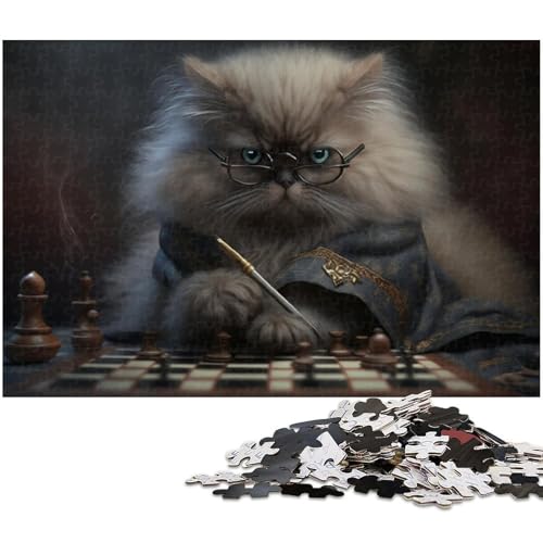 Puzzle 1000 Teile für Erwachsene, Katze spielt Schach, Kartonpuzzle, Muttertag, Geburtstage, Weihnachten, 26 x 38 cm / 10,23 x 14,96 Zoll Puzzle 1000 Teile für Erwachsene, Katze spielt Schach, Kartonpuzzle, Muttertag, Geburtstage, Weihnachten, 26 x 38 cm / 10,23 x 14,96 Zoll von JIANGENNF
