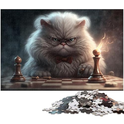 Puzzle 1000 Teile für Erwachsene, Katze spielt Schach, Puzzles für Erwachsene, Denksportspiel für Teenager, 50 x 75 cm / 19,68 x 29,52 Zoll von JIANGENNF