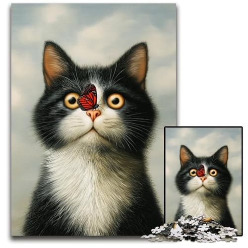 Puzzle 1000 Teile für Erwachsene, Katze und Schmetterling, Holzpuzzle, Lernspiele, Stressabbau, Heimdekorationsspielzeug für 14-Jährige, 50x75cm Puzzle 1000 Teile für Erwachsene, Katze und Schmetterling, Holzpuzzle, Lernspiele, Stressabbau, Heimdekorationsspielzeug für 14-Jährige, 50x75cm von JIANGENNF