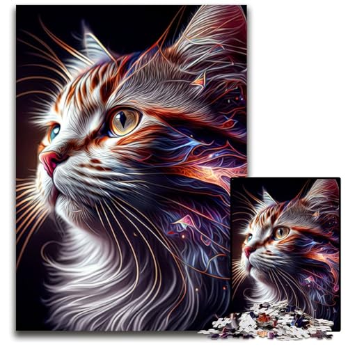 Puzzle 1000 Teile für Erwachsene, Katzen-Holzpuzzle, perfekt für Halloween, Weihnachten, Geburtstagsgeschenk, 50x75cm/19,68x29,52 Zoll von JIANGENNF