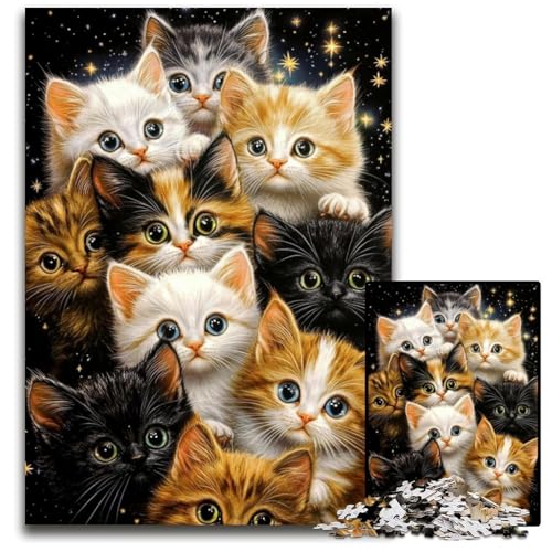 Puzzle 1000 Teile für Erwachsene, Katzen-Puzzle aus Karton, Lernspiele, Stressabbau, Heimdekorationsspielzeug für 14-Jährige, 26x38cm von JIANGENNF