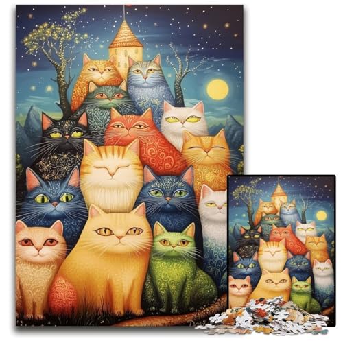 Puzzle 1000 Teile für Erwachsene, Katzencollage, Holzpuzzle, schwierig und herausfordernd, tolle Geschenke und Spielzeuge für 14-Jährige, 50x75cm von JIANGENNF