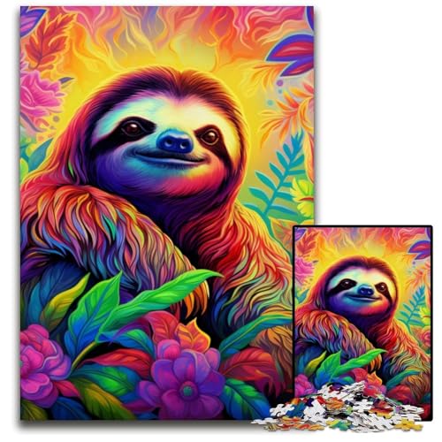 Puzzle 1000 Teile für Erwachsene, Kunst, Tierfaultier, Holzpuzzles für Reiseliebhaber und Paare, anspruchsvolles Spielzeug, 50x75cm/19,68x29,52 Zoll von JIANGENNF