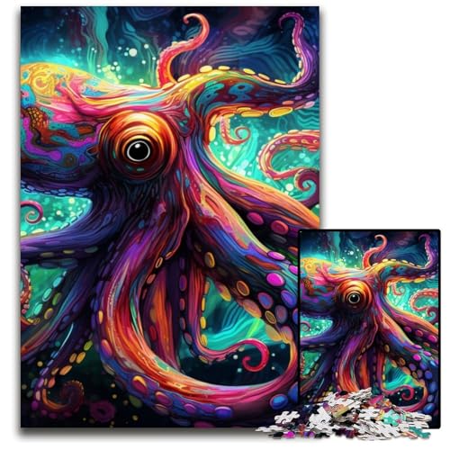 Puzzle 1000 Teile für Erwachsene, Kunst-Oktopus, Holzpuzzle für Reiseliebhaber und Paare, anspruchsvolles Spielzeug, 50x75cm/19,68x29,52 Zoll von JIANGENNF