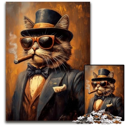 Puzzle 1000 Teile für Erwachsene, Kunstkatze, Holzpuzzle, schwierig und herausfordernd, tolle Geschenke und Spielzeuge für 14-Jährige, 50x75cm von JIANGENNF