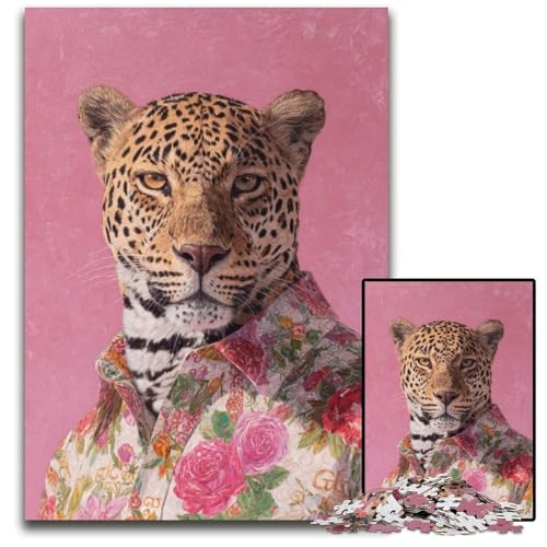 Puzzle 1000 Teile für Erwachsene, Leopard im Anzug, anspruchsvolles Denkspiel für Teenager, Spaß für den Familienspielabend, 26x38cm von JIANGENNF