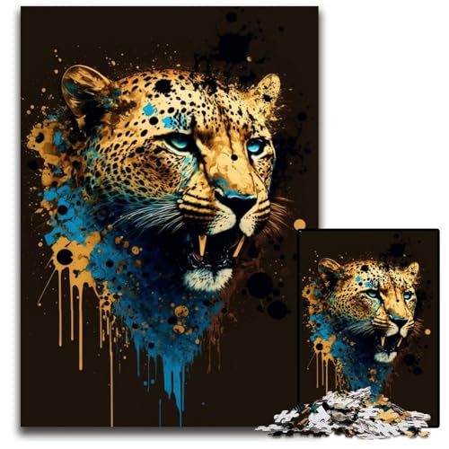 Puzzle 1000 Teile für Erwachsene, Leoparden-Holzpuzzle für Reiseliebhaber und Paare, anspruchsvolles Spielzeug, 50x75cm/19,68x29,52 Zoll von JIANGENNF