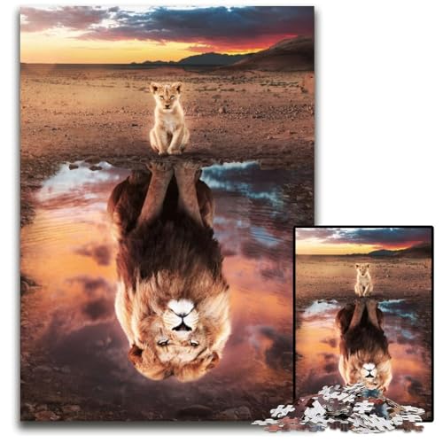 Puzzle 1000 Teile für Erwachsene, Löwe, Tierkönig, Holzpuzzle für Erwachsene, für Reiseliebhaber und Paare, anspruchsvolles Spielzeug, 50x75cm/19,68x29,52 Zoll von JIANGENNF