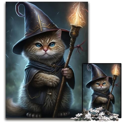 Puzzle 1000 Teile für Erwachsene, Magische Katze, Papppuzzle für Erwachsene, für Reiseliebhaber und Paare, anspruchsvolles Spielzeug, 26x38cm/10,23x14,96 Zoll von JIANGENNF