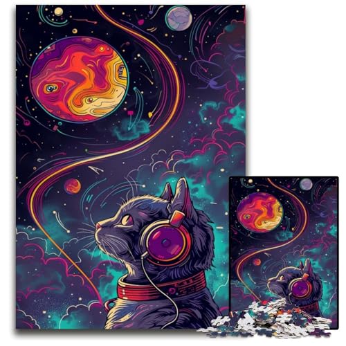 Puzzle 1000 Teile für Erwachsene, Musik, Astronauten-Katzen-Puzzles für Erwachsene, anspruchsvolles Denkspiel für Teenager, interaktives Familienspiel, 26x38cm/10,23x14,96 Zoll von JIANGENNF