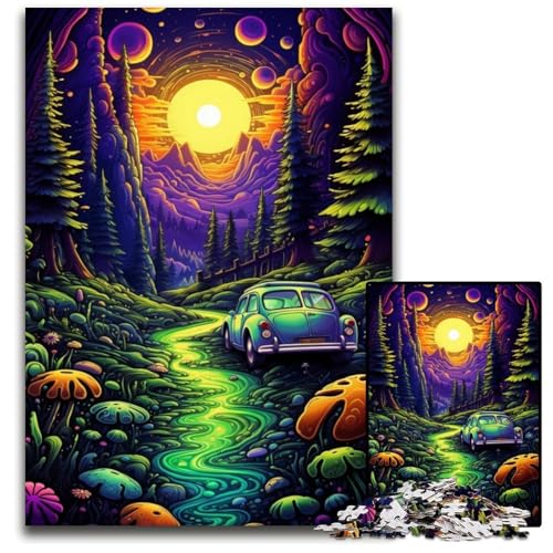 Puzzle 1000 Teile für Erwachsene, Neonauto in der Natur, Puzzles für Erwachsene, Denksportaufgabe, Spiel für Erwachsene, interaktive Familienaktivität, 26x38cm/10,23x14,96 Zoll von JIANGENNF