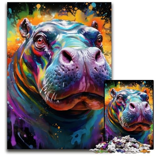 Puzzle 1000 Teile für Erwachsene, Nilpferd-Puzzles für Erwachsene, anspruchsvolles Denkspiel für Teenager, unterhaltsames interaktives Spiel für die ganze Familie, 26x38cm/10,23x14,96 Zoll von JIANGENNF