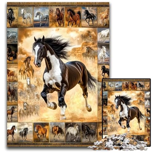Puzzle 1000 Teile für Erwachsene, Pferdecollage, Karton-Puzzle, Spielzeug, Geschenk, pädagogisches intellektuelles Dekomprimierungsspaß, Familienspiel, 26x38cm von JIANGENNF