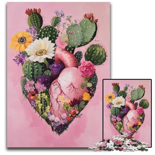 Puzzle 1000 Teile für Erwachsene, Pflanzenherz, Holzpuzzle, schwierig und herausfordernd, tolle Geschenke und Spielzeuge für 14-Jährige, 50x75cm von JIANGENNF
