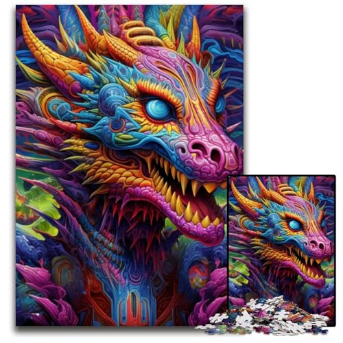 Puzzle 1000 Teile für Erwachsene, Psychedelic Art Dragon, Papppuzzles für Reiseliebhaber und Paare, anspruchsvolles Spielzeug, 26x38cm/10,23x14,96 Zoll von JIANGENNF