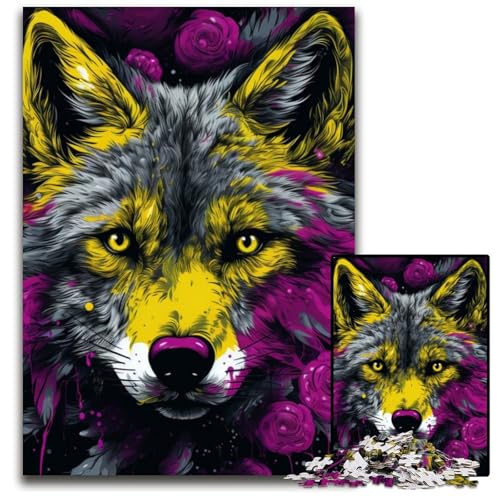 Puzzle 1000 Teile für Erwachsene, Psychedelic Art Wolf, Papppuzzle, Spaß für den Familienspielabend, dekoratives Kunstwerk zum Selbermachen, 26x38cm/10,23x14,96 Zoll von JIANGENNF