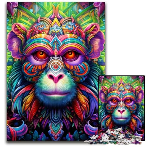 Puzzle 1000 Teile für Erwachsene, Psychedelic Monkey, Papppuzzle für Erwachsene, interaktives Familienspiel, Denksportaufgabe, Lernspielzeug, 26x38cm/10,23x14,96 Zoll von JIANGENNF