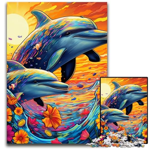 Puzzle 1000 Teile für Erwachsene, Psychedelische Delfin-Puzzles für Erwachsene, Denksportaufgabe, Spiel für Erwachsene, interaktive Familienaktivität, 26x38cm/10,23x14,96 Zoll von JIANGENNF