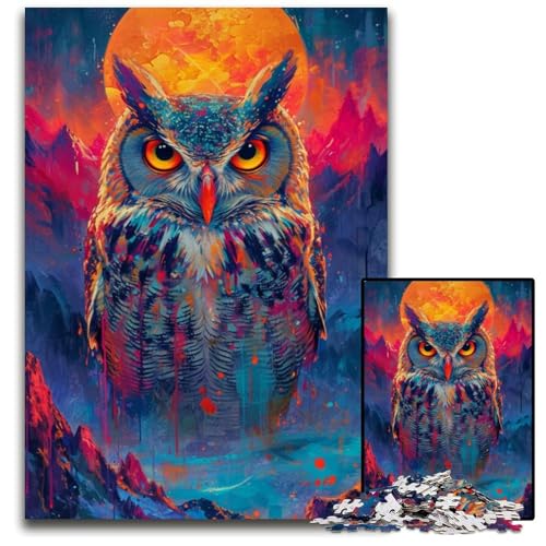 Puzzle 1000 Teile für Erwachsene, Psychedelische Eule, Holzpuzzle für Reiseliebhaber und Paare, anspruchsvolles Spielzeug, 50x75cm/19,68x29,52 Zoll von JIANGENNF