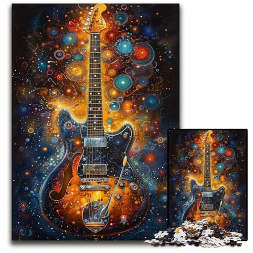 Puzzle 1000 Teile für Erwachsene, Psychedelische Gitarren, anspruchsvolle Puzzles, kompliziertes Design für Teenager, DIY-Dekor und gehirnfördernder Spaß, 26x38cm/10,23x14,96 Zoll von JIANGENNF