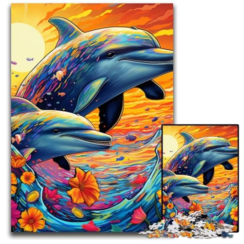 Puzzle 1000 Teile für Erwachsene, Psychedelischer Delfin, Holzpuzzle für Reiseliebhaber und Paare, anspruchsvolles Spielzeug, 50x75cm/19,68x29,52 Zoll von JIANGENNF