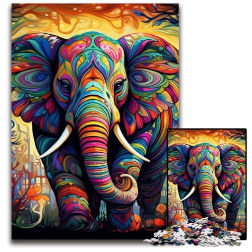 Puzzle 1000 Teile für Erwachsene, Psychedelischer Elefant, Holzpuzzle, anspruchsvolles DIY-Denkspiel für Teenager, 50x75cm/19,68x29,52 Zoll Puzzle 1000 Teile für Erwachsene, Psychedelischer Elefant, Holzpuzzle, anspruchsvolles DIY-Denkspiel für Teenager, 50x75cm/19,68x29,52 Zoll von JIANGENNF