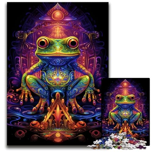 Puzzle 1000 Teile für Erwachsene, Psychedelischer Frosch, Holzpuzzle für Reiseliebhaber und Paare, anspruchsvolles Spielzeug, 50x75cm/19,68x29,52 Zoll von JIANGENNF
