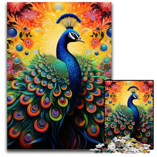 Puzzle 1000 Teile für Erwachsene, Psychedelischer Pfau, Papppuzzle für Reiseliebhaber und Paare, anspruchsvolles Spielzeug, 26x38cm/10,23x14,96 Zoll von JIANGENNF
