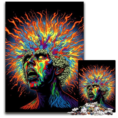 Puzzle 1000 Teile für Erwachsene, Psychedelisches Gehirn, Schwierige Puzzles für Erwachsene, Interaktives Familienspiel, Gehirnherausforderung, Lernspielzeug, 26x38cm/10,23x14,96 Zoll von JIANGENNF