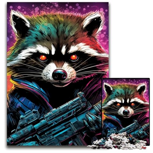 Puzzle 1000 Teile für Erwachsene, Psychedelisches Tier, Waschbär, Gehirn-Herausforderung, Teenager und Heimdekoration, 50x75cm/19,68x29,52 Zoll Puzzle 1000 Teile für Erwachsene, Psychedelisches Tier, Waschbär, Gehirn-Herausforderung, Teenager und Heimdekoration, 50x75cm/19,68x29,52 Zoll von JIANGENNF
