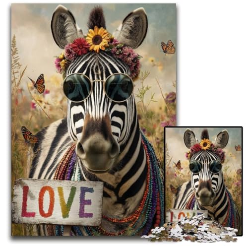 Puzzle 1000 Teile für Erwachsene, Regenbogen-Zebra-Puzzle, anspruchsvolles Denkspiel für Teenager, Spaß für den Familienspielabend, 26x38cm von JIANGENNF