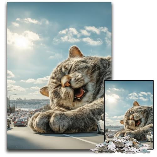 Puzzle 1000 Teile für Erwachsene, Riesenkatze, Holzpuzzle, Spielzeug, Geschenk, pädagogisches intellektuelles Dekomprimierungsspaß, Familienspiel, 50x75cm von JIANGENNF