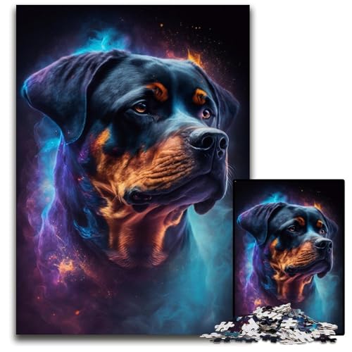 Puzzle 1000 Teile für Erwachsene, Rottweiler, anspruchsvolles Rätsel, anspruchsvolles Denkspiel für Teenager, unterhaltsames interaktives Spiel für die ganze Familie, 26x38cm/10,23x14,96 Zoll von JIANGENNF