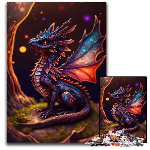Puzzle 1000 Teile für Erwachsene, Schwarzes Feuerdrachenjunges, Lernspielzeug für Teenager, Heimbüro-Dekor, 50x75cm/19,68x29,52 Zoll von JIANGENNF