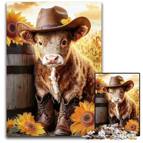 Puzzle 1000 Teile für Erwachsene, Sonnenblumen-Kuh, Holzpuzzle, Lernspiele, Stressabbau, Heimdekorationsspielzeug für 14-Jährige, 50x75cm Puzzle 1000 Teile für Erwachsene, Sonnenblumen-Kuh, Holzpuzzle, Lernspiele, Stressabbau, Heimdekorationsspielzeug für 14-Jährige, 50x75cm von JIANGENNF